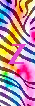 Colorful watercolor zebra stripe pattern with letter Z, letter Z, outdoors