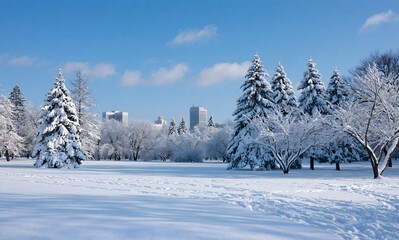 Obraz premium Snowy forest clearing in park