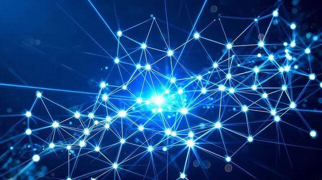 Dynamic Blue Neural Network Connection with Glowing Nodes and Lines