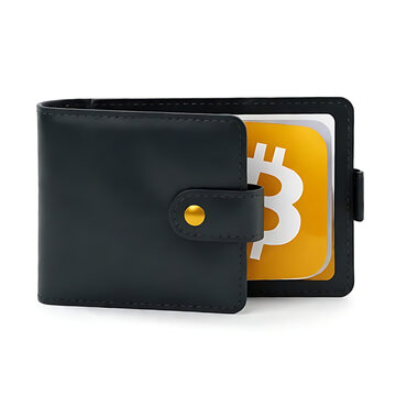 Cryptocurrency wallet app icon with gold bitcoin inside on white background