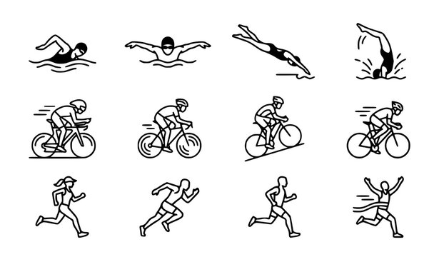 Modern Triathlon Athlete Motion Icon Collection Vector Illustration