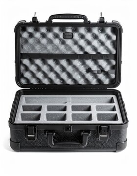 Rugged black case with foam inserts, ready for delicate equipment