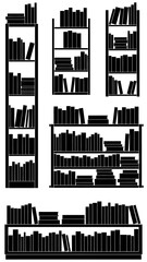 Obraz premium Collection of Bookshelves Filled with Books, Silhouette Style