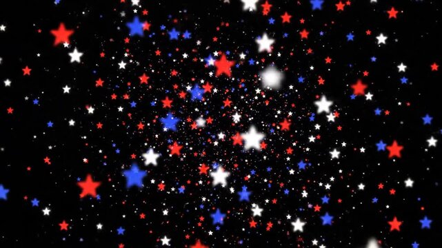 Red white and blue stars on black background