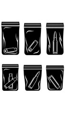 Obraz premium Evidence Bags with Ammunition and Shell Casings, Forensic Collection Icons