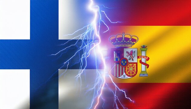 thunder lightning between Finland flag and Spain flag