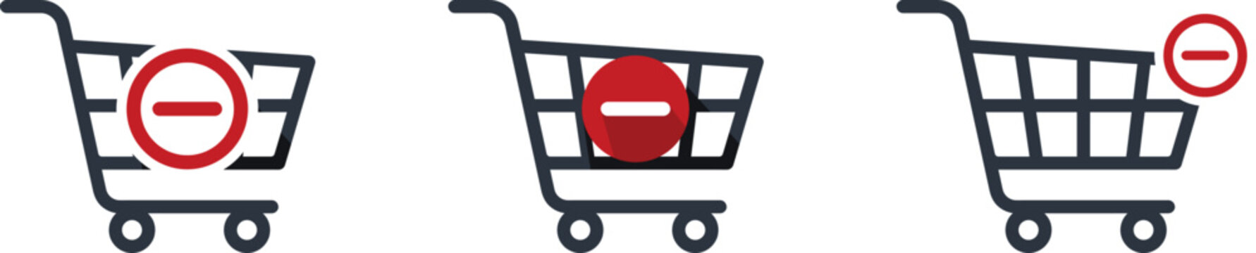 Shopping carts with minus sign icons