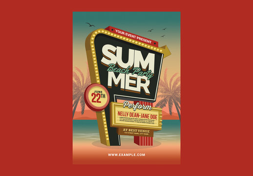 Summer Beach Party Neon Sign Flyer