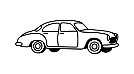 Fototapeta premium Retro Car Outline Drawing, Vintage Automobile Illustration, Classic Vehicle Icon
