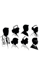 Fototapeta premium Medical Team Silhouette Portraits: Doctors and Nurses Profile Vector