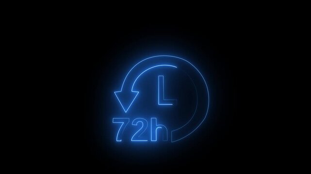 Glowing neon 72 Hour Clock Icon, Stopwatch Timer Animation, Alpha Channel, HUD Style Stopwatch Animation .Motion graphics of concept