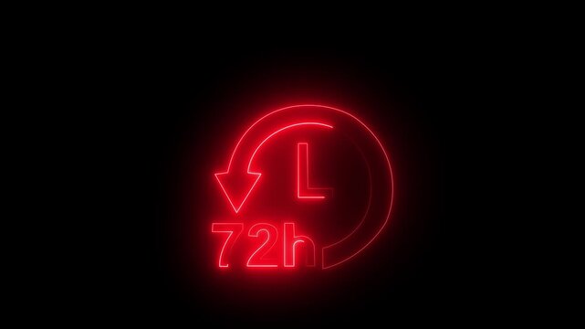 Glowing neon 72 Hour Clock Icon, Stopwatch Timer Animation, Alpha Channel, HUD Style Stopwatch Animation .Motion graphics of concept