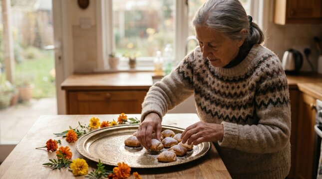 Grandmother preparing homemade Indian sweets for India's Independence Day celebration