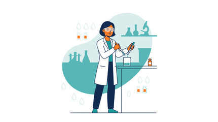 Fototapeta premium Pharmacist Conducting Scientific Research in a Modern Laboratory, Vector Illustration