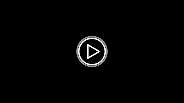 Minimalist white video play button icon on black background.4k