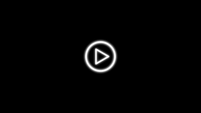 Minimalist white video play button icon on black background.4k