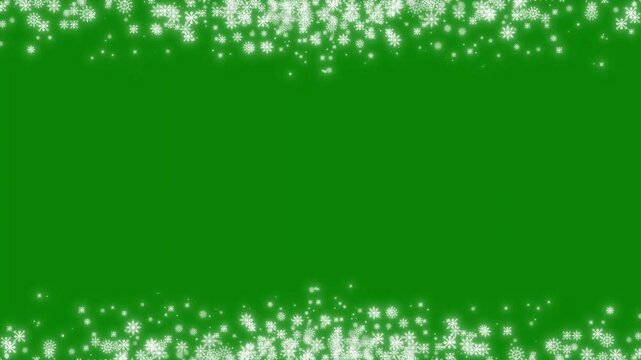 4k festive snowflake border animation with glowing fireworks bursting and sparkling dust on chroma key green screen background for Christmas and New Year holiday video editing