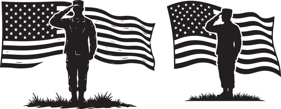 Honoring heroes veterans day silhouette of soldier saluting american flag patriotic remembrance