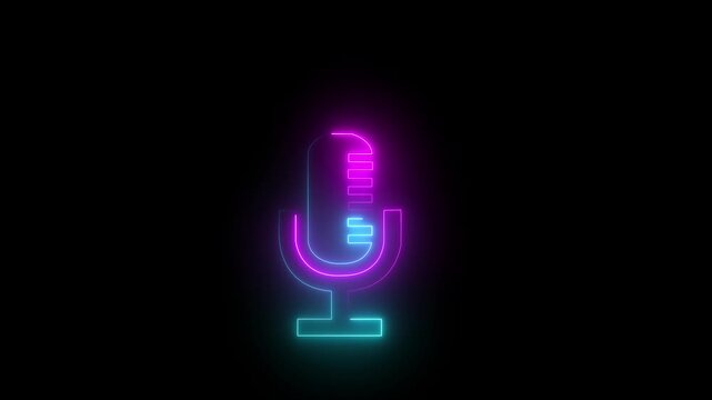 Dynamic Neon Microphone Icon in Red and Blue Colors with Glowing Effect.Motion graphics of concept animation