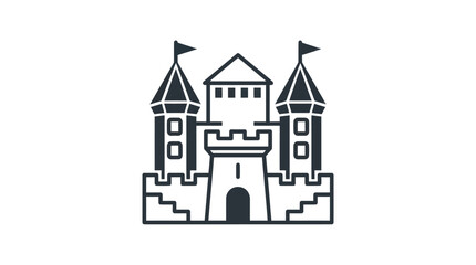 Black and white castle illustration. © dika