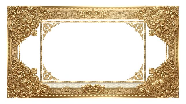 Luxury Gold Ornamental Rectangle Frame Isolated on White Background for Premium Invitations and Branding