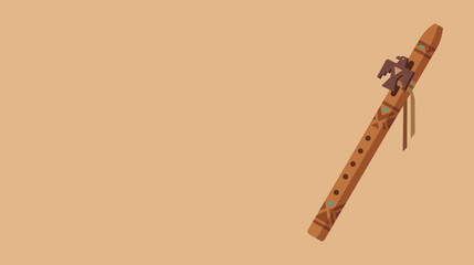 Traditional native wooden flute with geometric tribal patterns and spirit bird carving isolated on beige background in minimalist vector style inspired by cultural heritage and folk music. © AbdulRehman