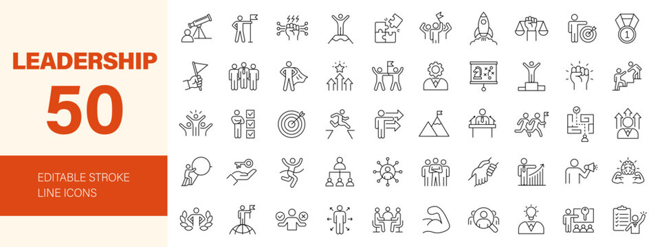Leadership icon set. Editable line icons. Vector illustration.