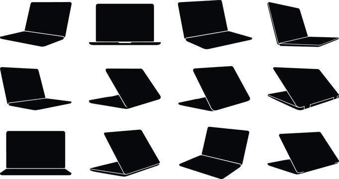 Laptop Silhouettes in Multiple Angles and Orientations