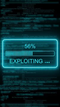 Cyber security exploit loading bar with digital code background, hacking and system, breach concept, progress bar