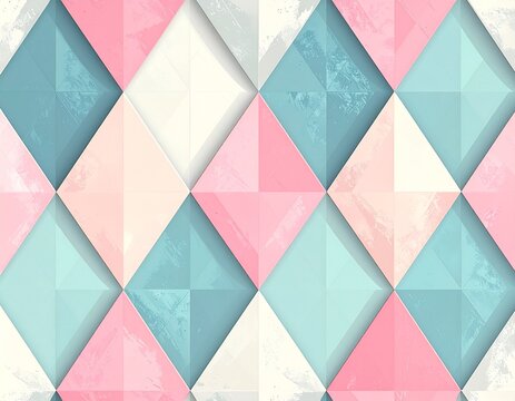 diamond argyle pattern, flat 2D geometric design, pastel pink blue and mint color palette