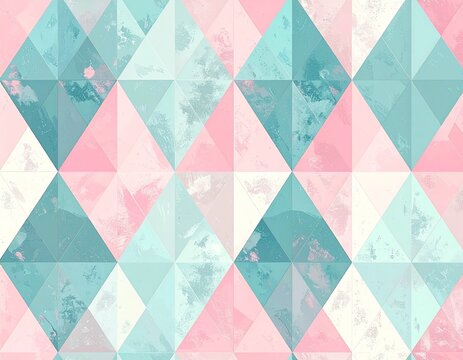 diamond argyle pattern, flat 2D geometric design, pastel pink blue and mint color palette