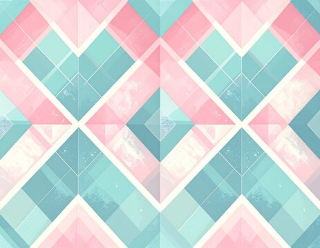 diamond argyle pattern, flat 2D geometric design, pastel pink blue and mint color palette