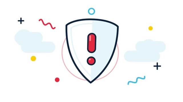Security shield icon with alert exclamation mark for digital safety and data protection