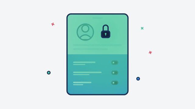 Smartphone user profile settings interface with security lock protection animation