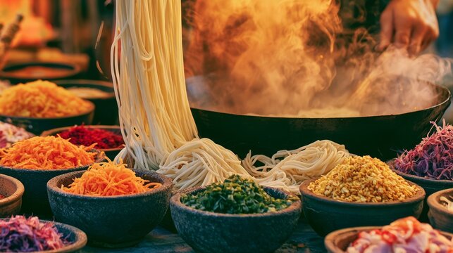 Vibrant Kitchen Scene Featuring Cook Preparing Fresh Ingredients for Delicious Meal in Rustic Setting