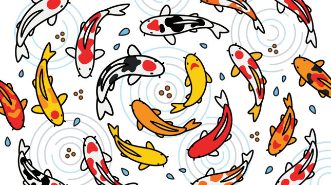 Colorful minimalist koi fish pattern on white background for modern design projects