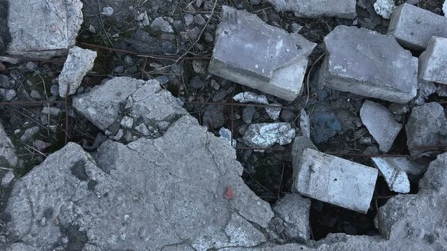broken concrete blocks, foundation, close-up, concrete