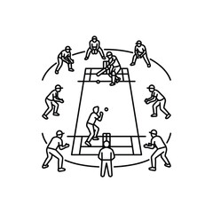 Obraz premium Cricket Match Line Art: Players in Action on Field, Sports Illustration