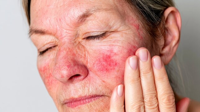 Close-Up of Woman Applying Skincare on Red Irritated Skin with Attention to Texture and Condition