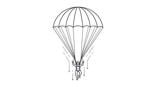 Skydiver with open parachute line art illustration