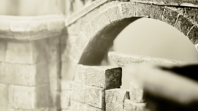 Stone arch bridge crown keystone setting moment, architectural detail and historic engineering, natural stone texture