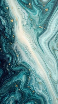 Abstract Teal and Gold Marble Texture Background with Liquid Swirls