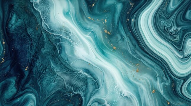 Abstract Teal and Gold Marble Texture Background with Liquid Swirls