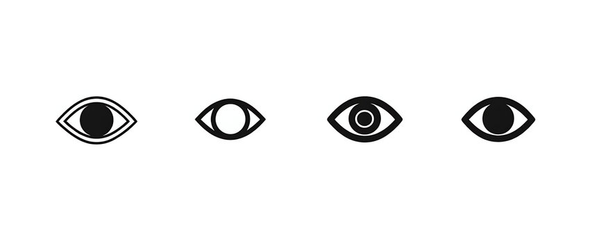 Set of four eye icons vector illustration different designs variations and colors isolated on white background for graphic design.
