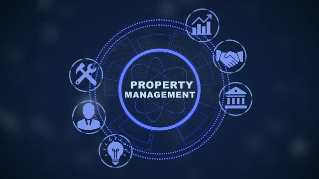 Property management digital interface with animated for real estate business and corporate solutions