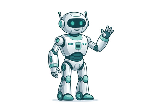 Friendly Robot Character Waving in Friendly Pose.