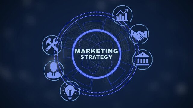 Marketing strategy digital infographic with business and animated hud interface for corporate presentations and growth planning