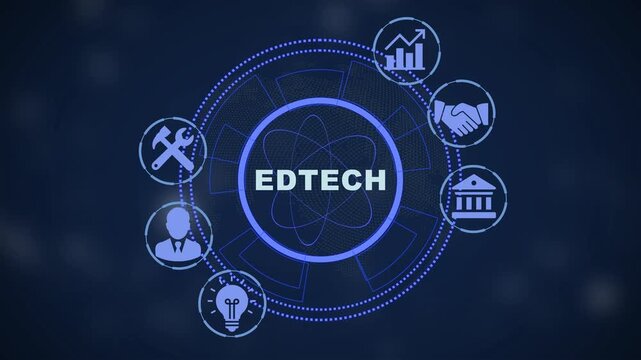 Ed tech digital concept with animated and data visualization for online education and e-learning technology solutions