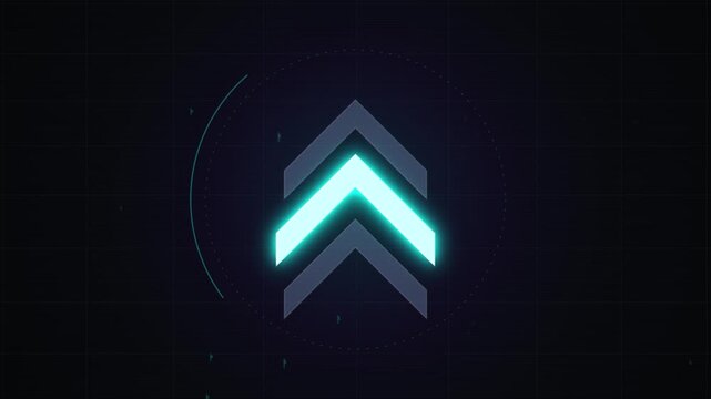 animated arrows pointing up, digital interface with futuristic glowing neon effect, data visualization, tech background