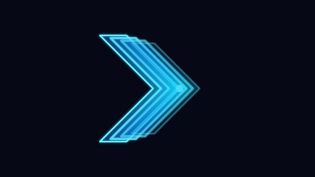 Animated chevron arrow pointer, digital forward motion, next step, loading indicator, technology interface element, futuristic navigation icon